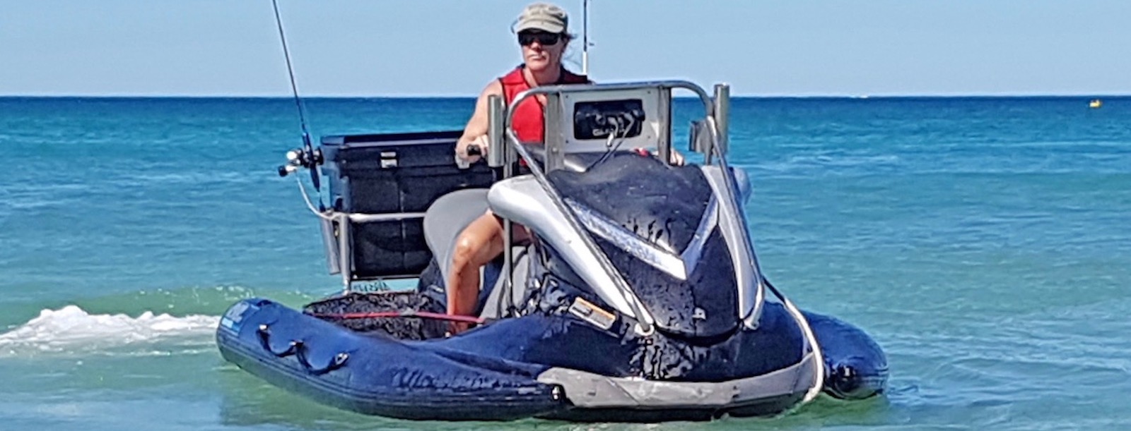 Dockitjet Inflatable sponson collar provides added buoyancy, load carrying capacity, and stability for offshore fishing